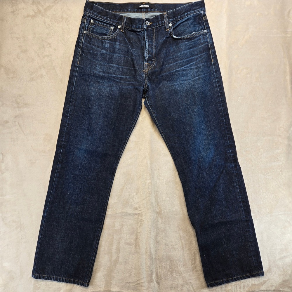 Baldwin The 53 Relaxed Straight Jeans Mens 32 Dark Wash Good Button Fly Denim